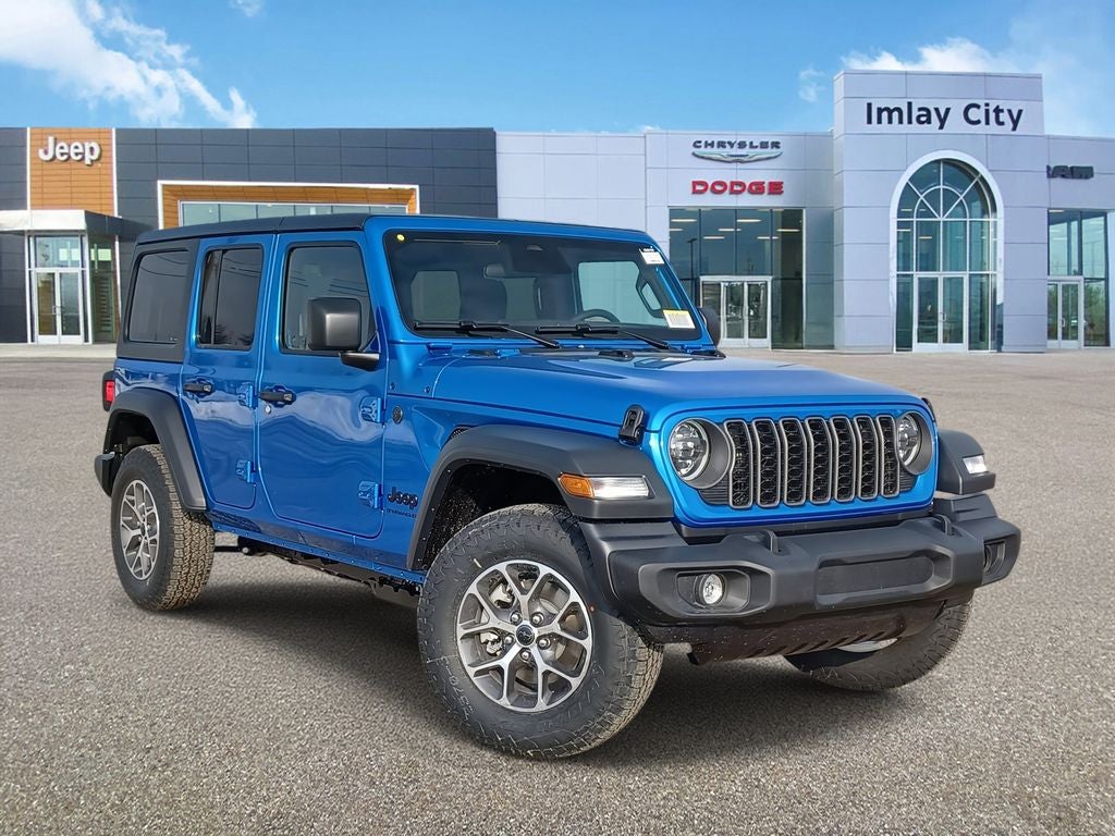 2026 Jeep Wrangler WRANGLER 4-DOOR SPORT S in Hydro Blue Pearl-Coat Exterior Paint — front three-quarter view