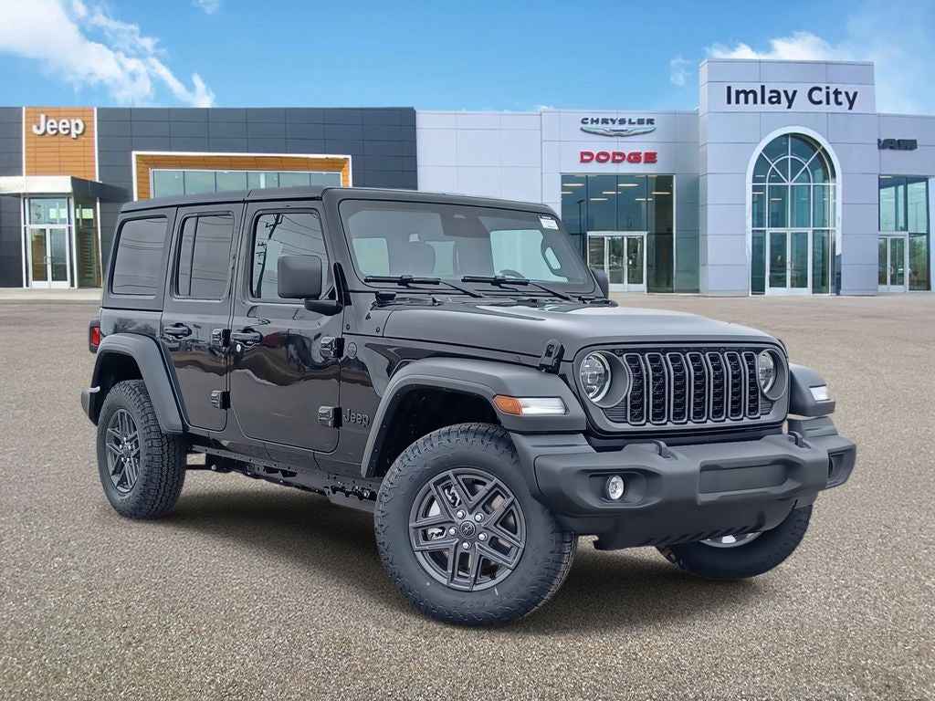 2026 Jeep Wrangler WRANGLER 4-DOOR SPORT S in Black Clear-Coat Exterior Paint — front three-quarter view