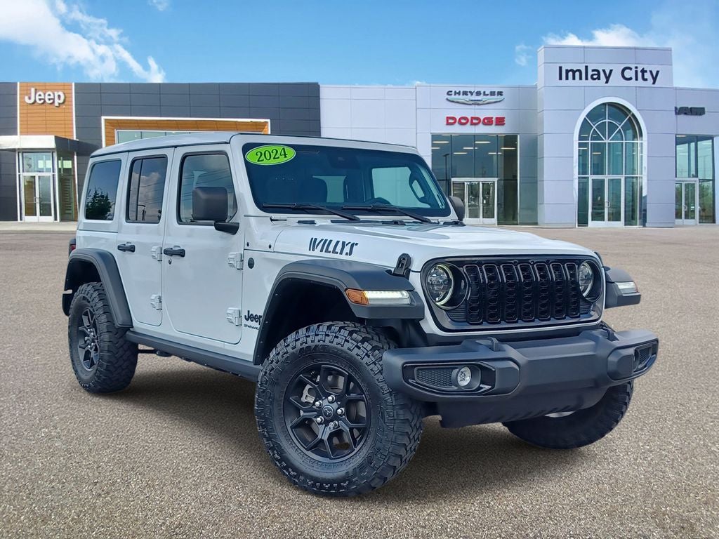 2024 Jeep Wrangler Willys in Bright White Clearcoat — front three-quarter view