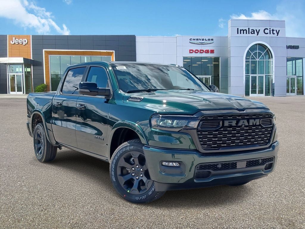 2026 RAM Ram 1500 RAM 1500 BIG HORN CREW CAB 4X4 5'7' BOX in Serrano-Green Metallic Exterior Paint — front three-quarter view