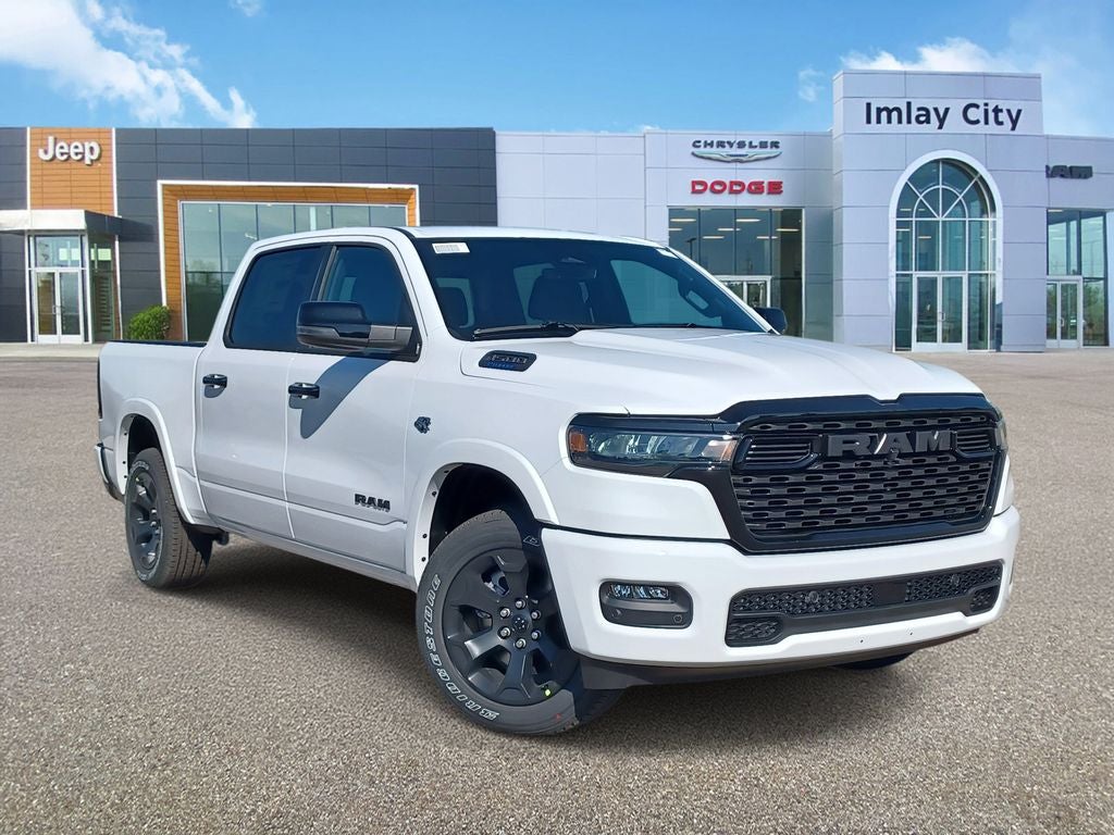 2026 RAM Ram 1500 RAM 1500 BIG HORN CREW CAB 4X4 5'7' BOX in Bright White Clear-Coat Exterior Paint — front three-quarter view
