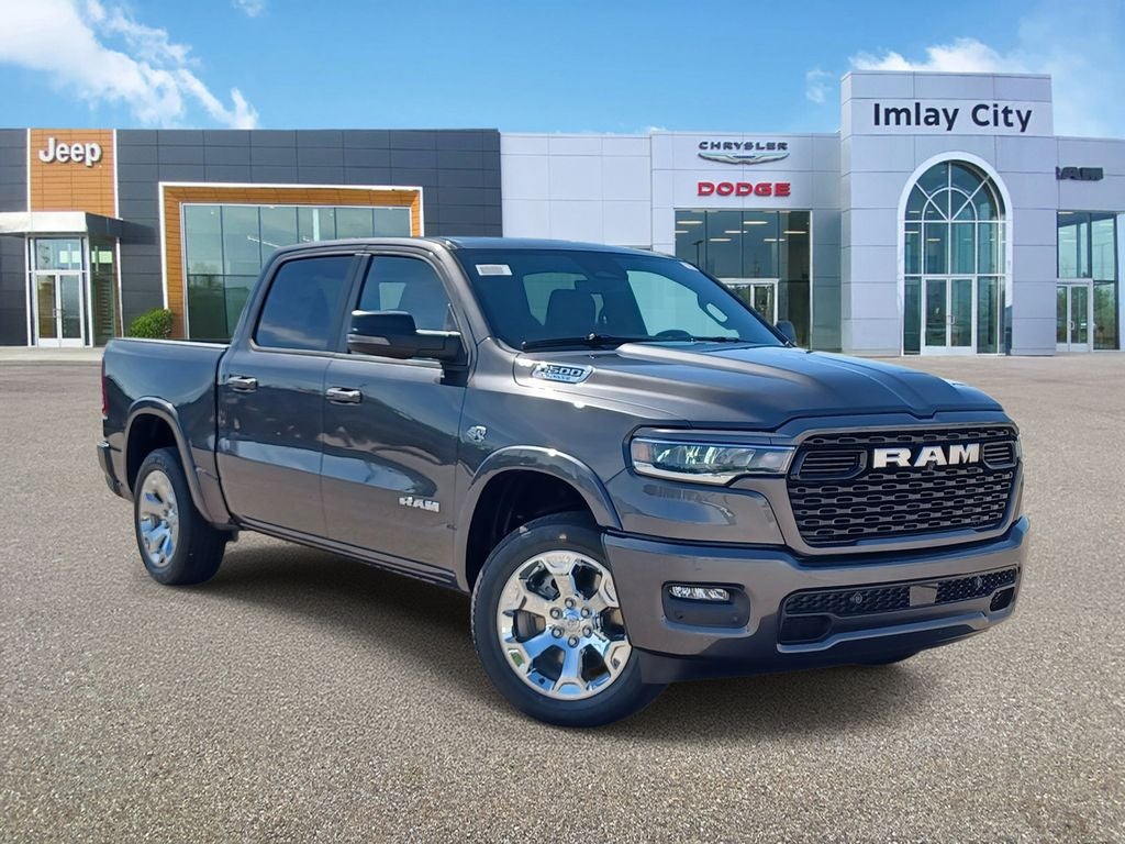 2026 RAM Ram 1500 RAM 1500 BIG HORN CREW CAB 4X4 5'7' BOX in Granite Crystal Metallic Clear-Coat Exterior Paint — front three-quarter view