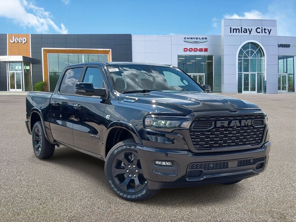2026 RAM Ram 1500 RAM 1500 BIG HORN CREW CAB 4X4 5'7' BOX in Diamond Black Crystal Pearl-Coat Exterior Paint — front three-quarter view