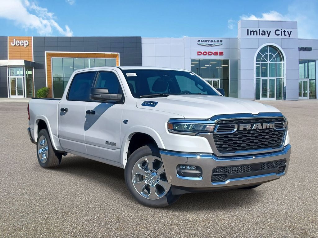2026 RAM Ram 1500 RAM 1500 BIG HORN CREW CAB 4X4 5'7' BOX in Bright White Clear-Coat Exterior Paint — front three-quarter view