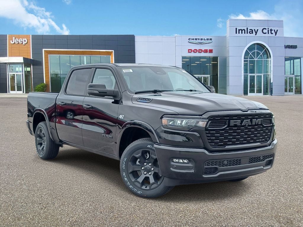 2026 RAM Ram 1500 RAM 1500 BIG HORN CREW CAB 4X4 5'7' BOX in Diamond Black Crystal Pearl-Coat Exterior Paint — front three-quarter view