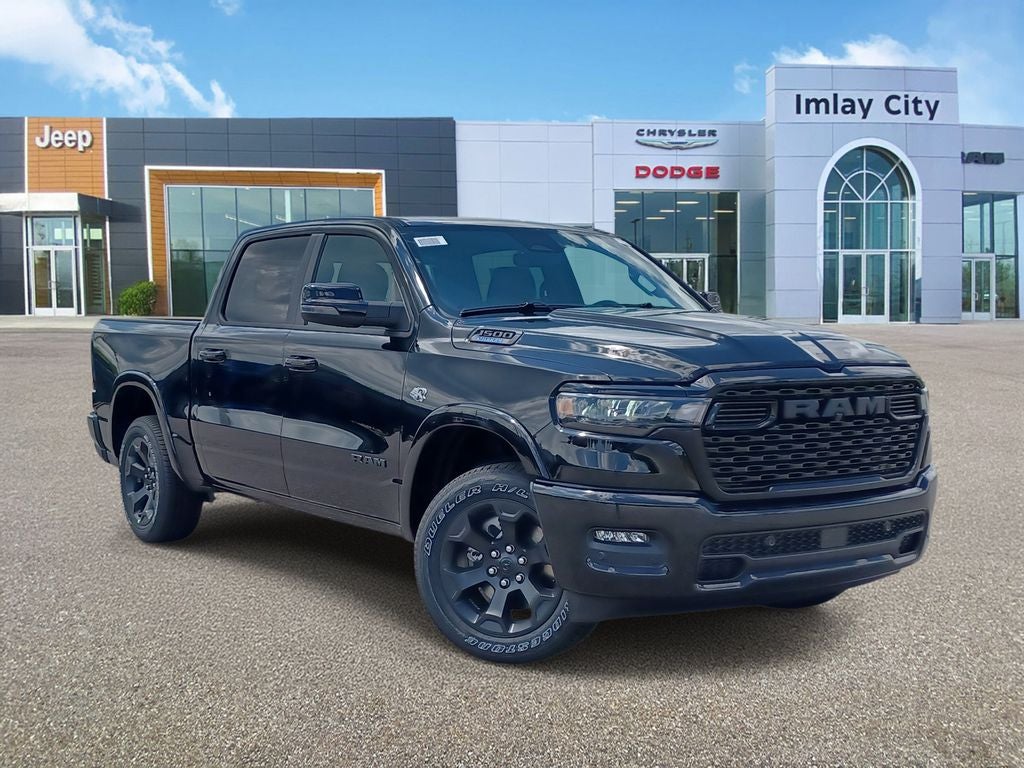2026 RAM Ram 1500 RAM 1500 BIG HORN CREW CAB 4X4 5'7' BOX in Diamond Black Crystal Pearl-Coat Exterior Paint — front three-quarter view