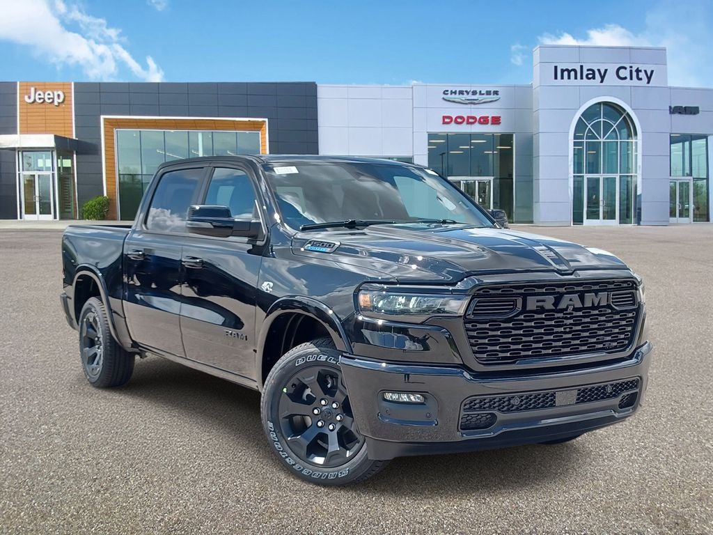 2026 RAM Ram 1500 RAM 1500 BIG HORN CREW CAB 4X4 5'7' BOX in Diamond Black Crystal Pearl-Coat Exterior Paint — front three-quarter view
