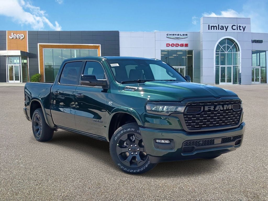 2026 RAM Ram 1500 RAM 1500 BIG HORN CREW CAB 4X4 5'7' BOX in Serrano-Green Metallic Exterior Paint — front three-quarter view