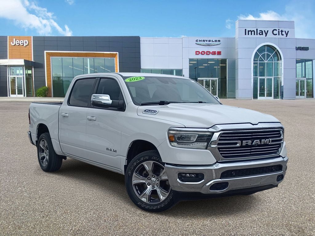 2023 RAM 1500 Laramie in Bright White Clearcoat — front three-quarter view
