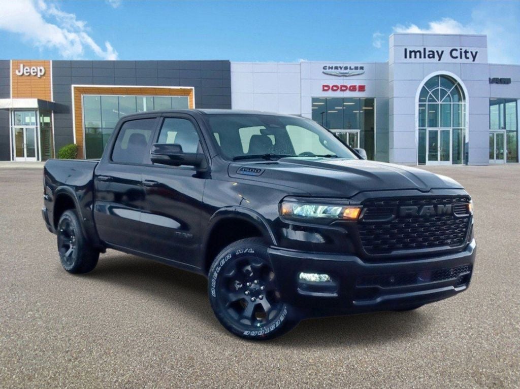 2026 RAM Ram 1500 RAM 1500 BIG HORN CREW CAB 4X4 5'7' BOX in Diamond Black Crystal Pearl-Coat Exterior Paint — front three-quarter view