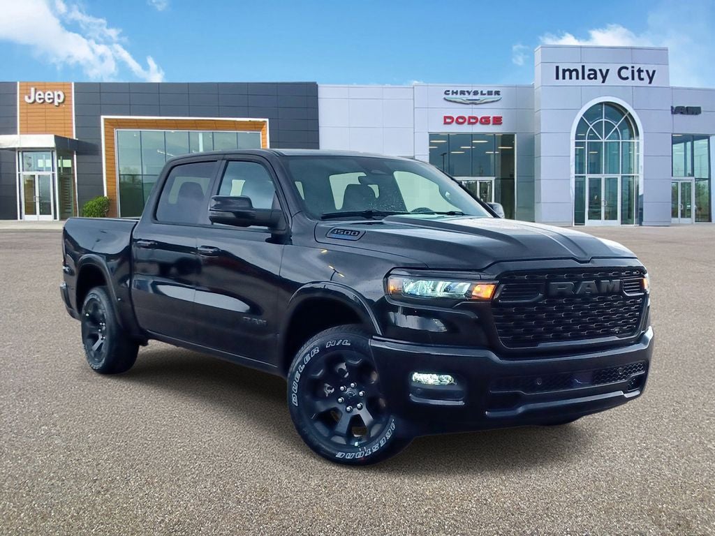 2026 RAM Ram 1500 RAM 1500 BIG HORN CREW CAB 4X4 5'7' BOX in Diamond Black Crystal Pearl-Coat Exterior Paint — front three-quarter view