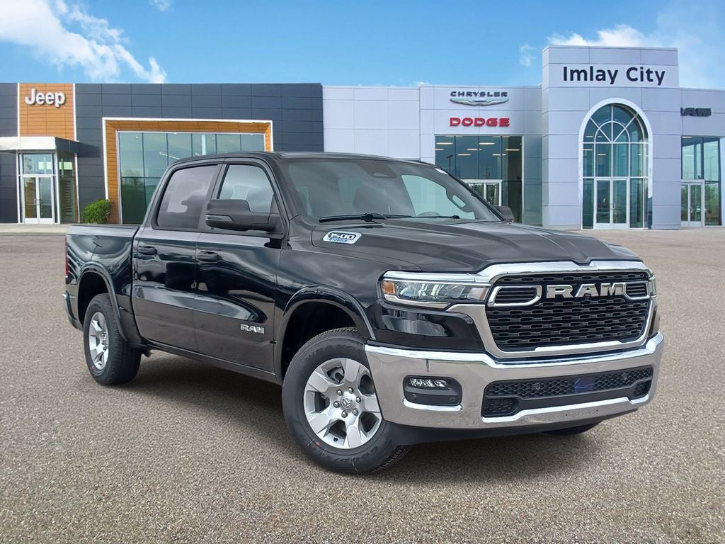 2026 RAM Ram 1500 RAM 1500 BIG HORN CREW CAB 4X4 5'7' BOX in Diamond Black Crystal Pearl-Coat Exterior Paint — front three-quarter view