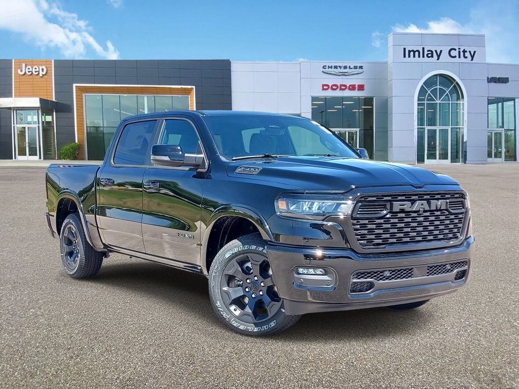 2026 RAM Ram 1500 RAM 1500 BIG HORN CREW CAB 4X4 5'7' BOX in Diamond Black Crystal Pearl-Coat Exterior Paint — front three-quarter view