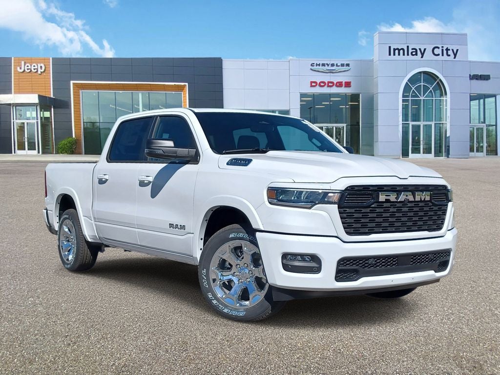 2026 RAM Ram 1500 RAM 1500 BIG HORN CREW CAB 4X4 5'7' BOX in Bright White Clear-Coat Exterior Paint — front three-quarter view