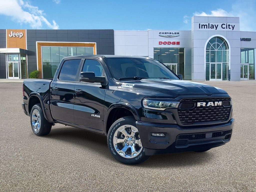 2026 RAM Ram 1500 RAM 1500 BIG HORN CREW CAB 4X4 5'7' BOX in Diamond Black Crystal Pearl-Coat Exterior Paint — front three-quarter view