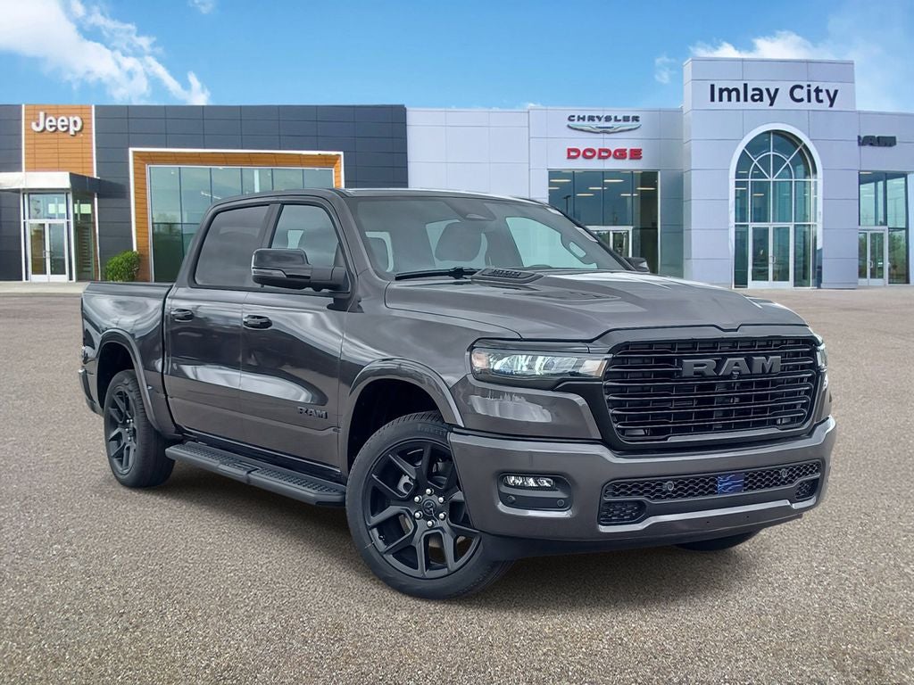 2026 RAM Ram 1500 RAM 1500 LARAMIE CREW CAB 4X4 5'7' BOX in Granite Crystal Metallic Clear-Coat Exterior Paint — front three-quarter view