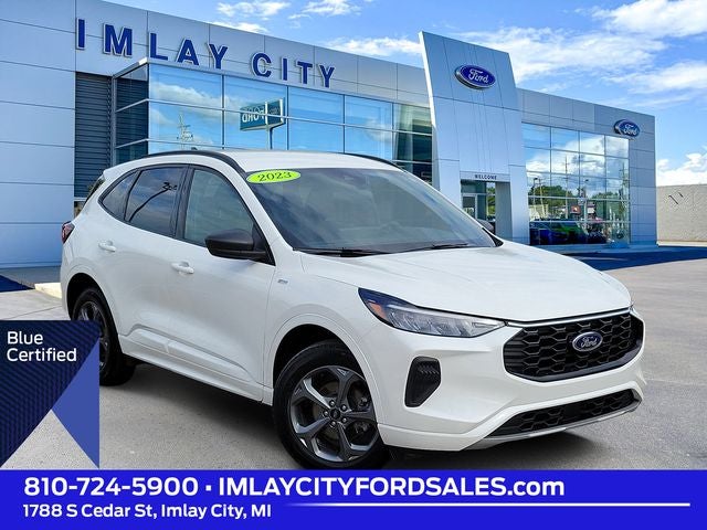 2023 Ford Escape ST-Line in Star White Metallic Tri-Coat — front three-quarter view