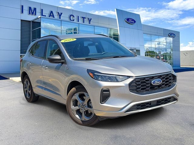 2023 Ford Escape ST-Line in Iconic Silver Metallic — front three-quarter view