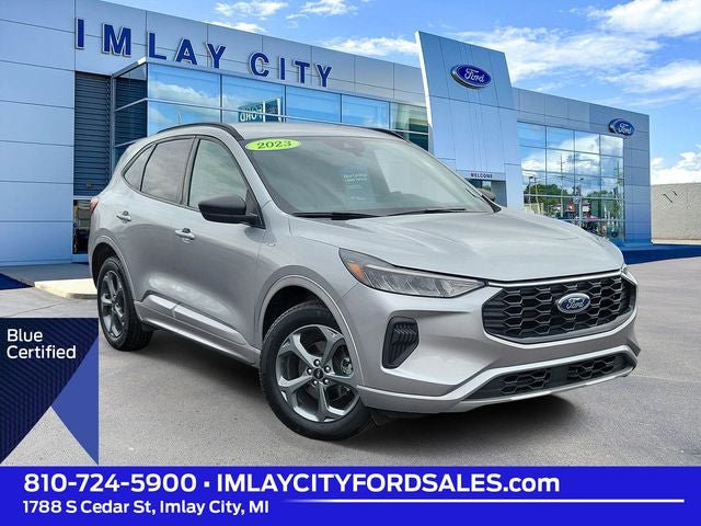 2023 Ford Escape ST-Line in Iconic Silver Metallic — front three-quarter view