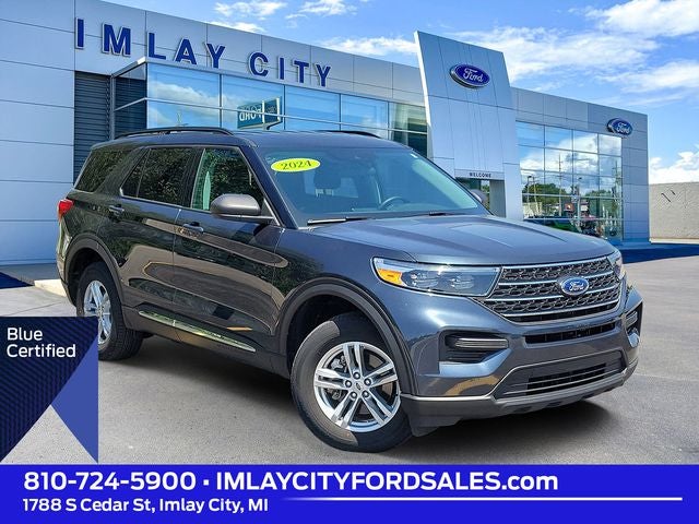 2024 Ford Explorer XLT in Blue Metallic — front three-quarter view