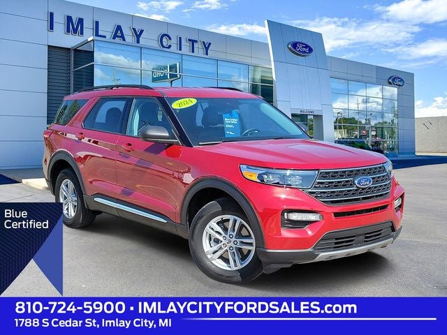 2024 Ford Explorer XLT in Rapid Red Metallic Tinted Clearcoat — front three-quarter view